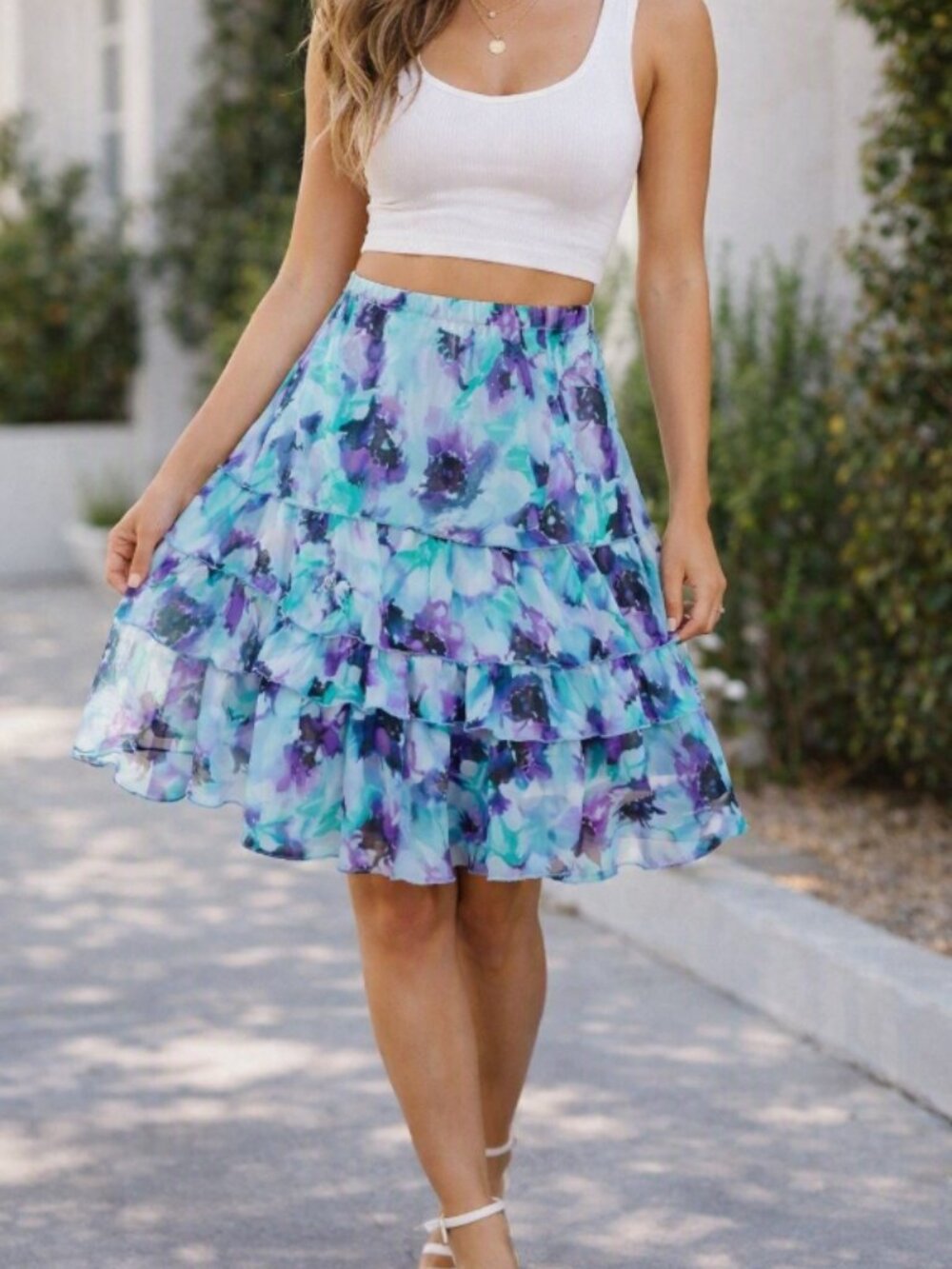 Dressbarn Vintage Watercolor Floral Tiered Skirt M Cottagecore Festival Boho